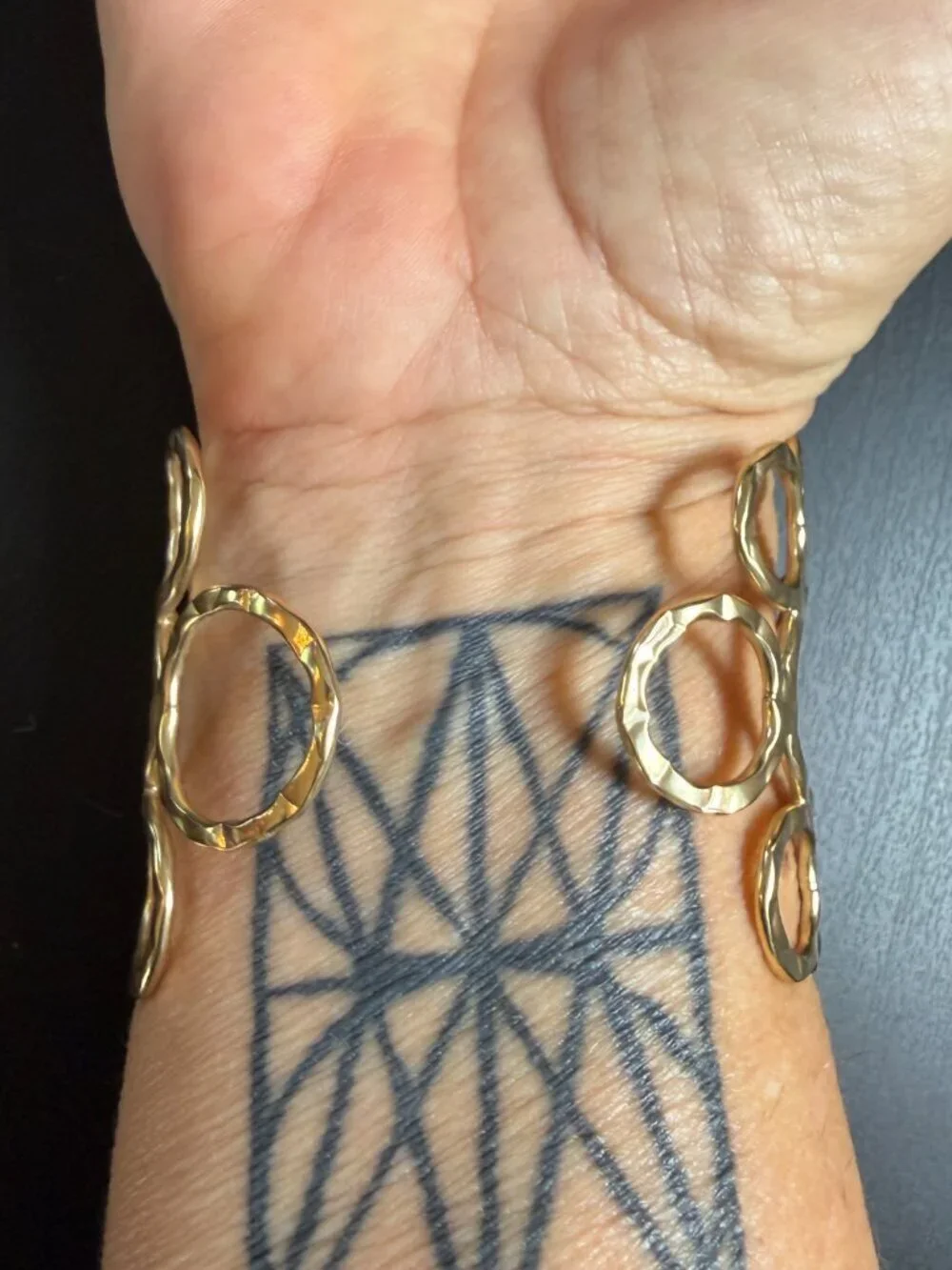 Statement Bracelet Bubble Gold Tone Cuff Adjustable